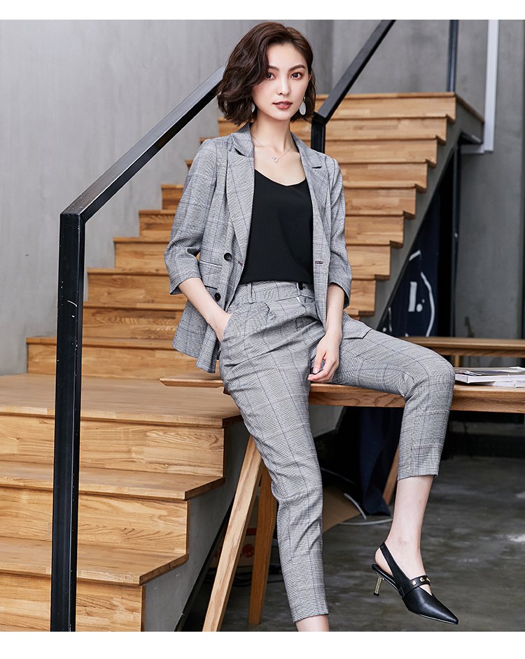 【惊喜直降】【2018新品复古格纹英伦帅气】初秋zara风帅气西装套装女
