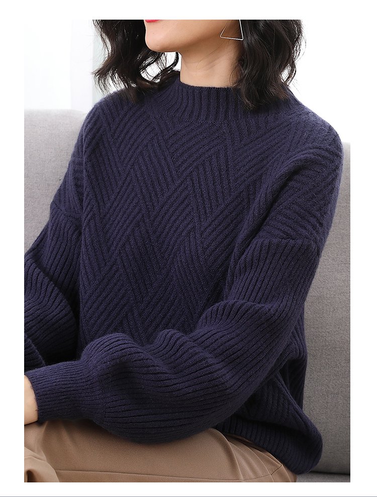 【19年新品】百搭时尚低领交叉编织女款毛衣