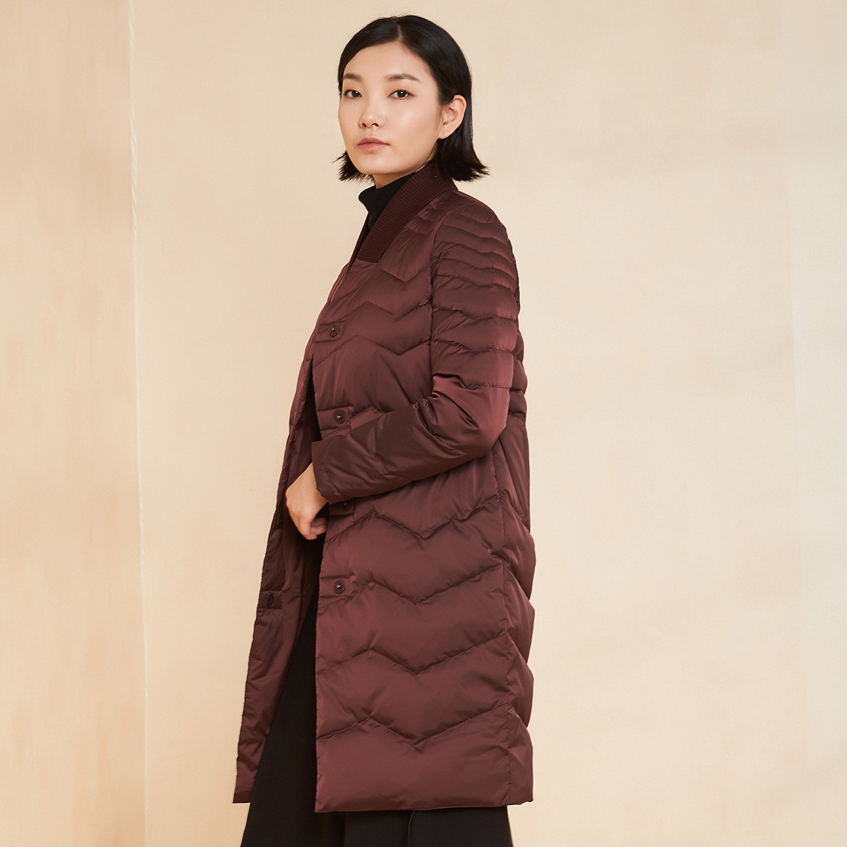 敦奴dunnu女装专场 敦奴时尚中长款暗扣立领女士羽绒服