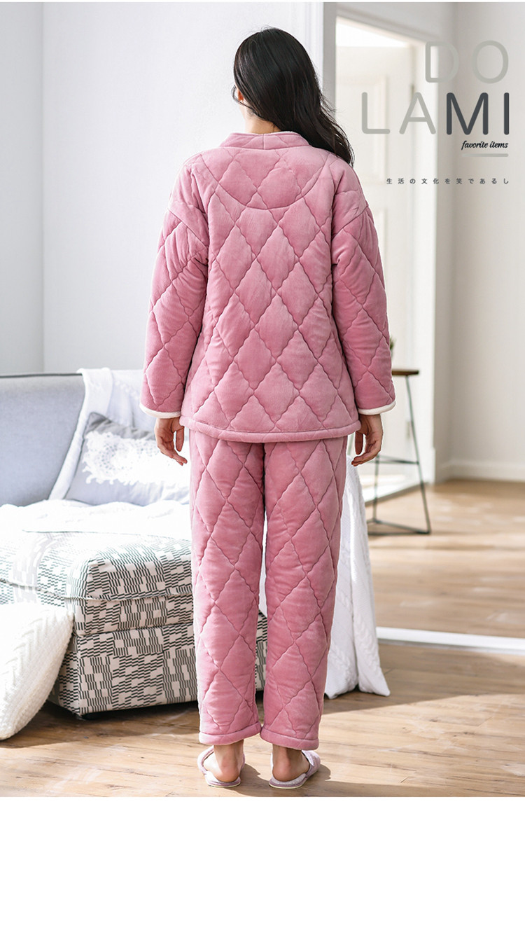 冬季夹棉睡衣女加厚加绒家居服棉袄套装
