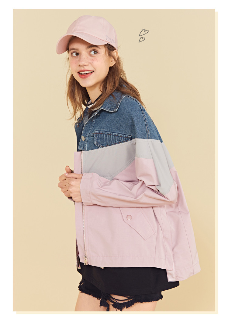 乐町2019春季新品女款牛仔拼接外套