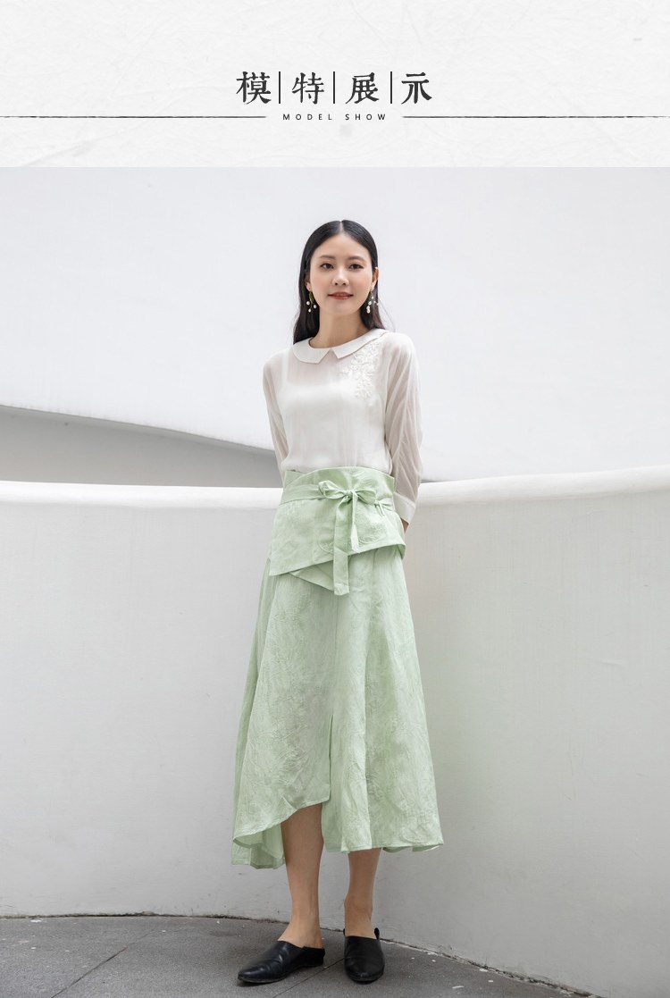 女装棉麻绣花文艺复古百搭半身裙配腰封长裙子