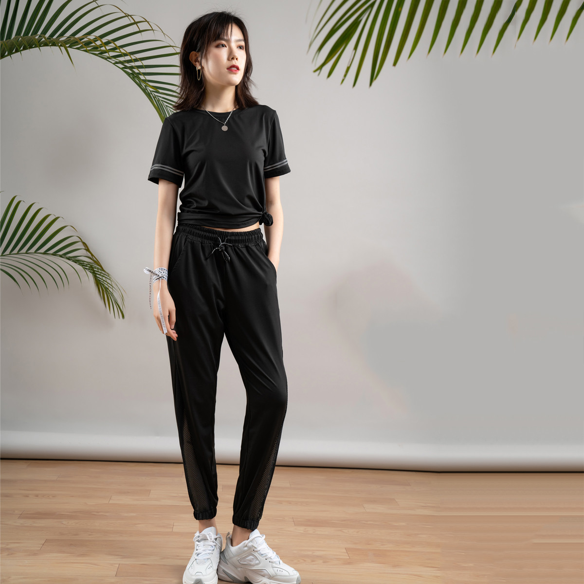 2020新款 圆领短袖运动服女装套装简约纯色宽松健身服2件套
