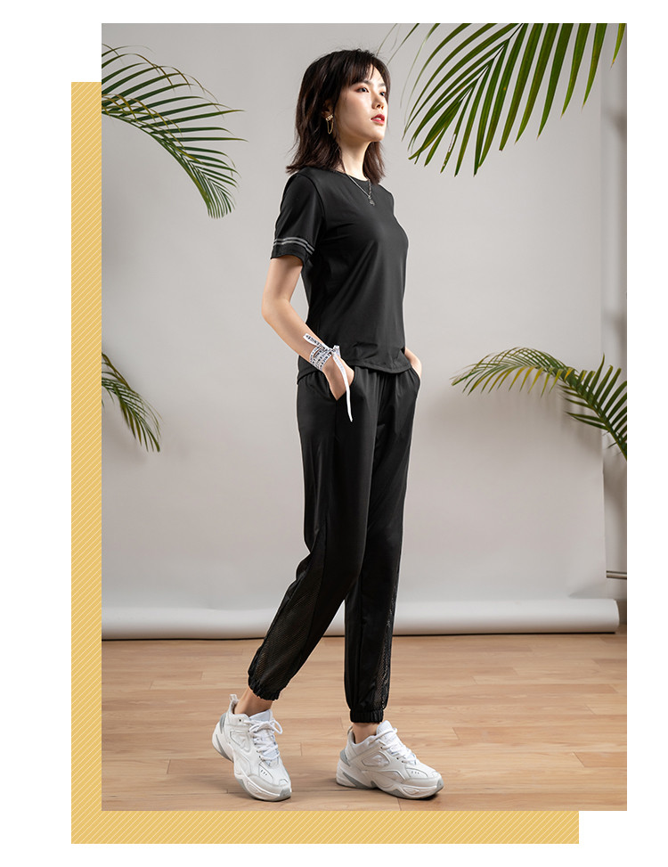 2020新款 圆领短袖运动服女装套装简约纯色宽松健身服2件套