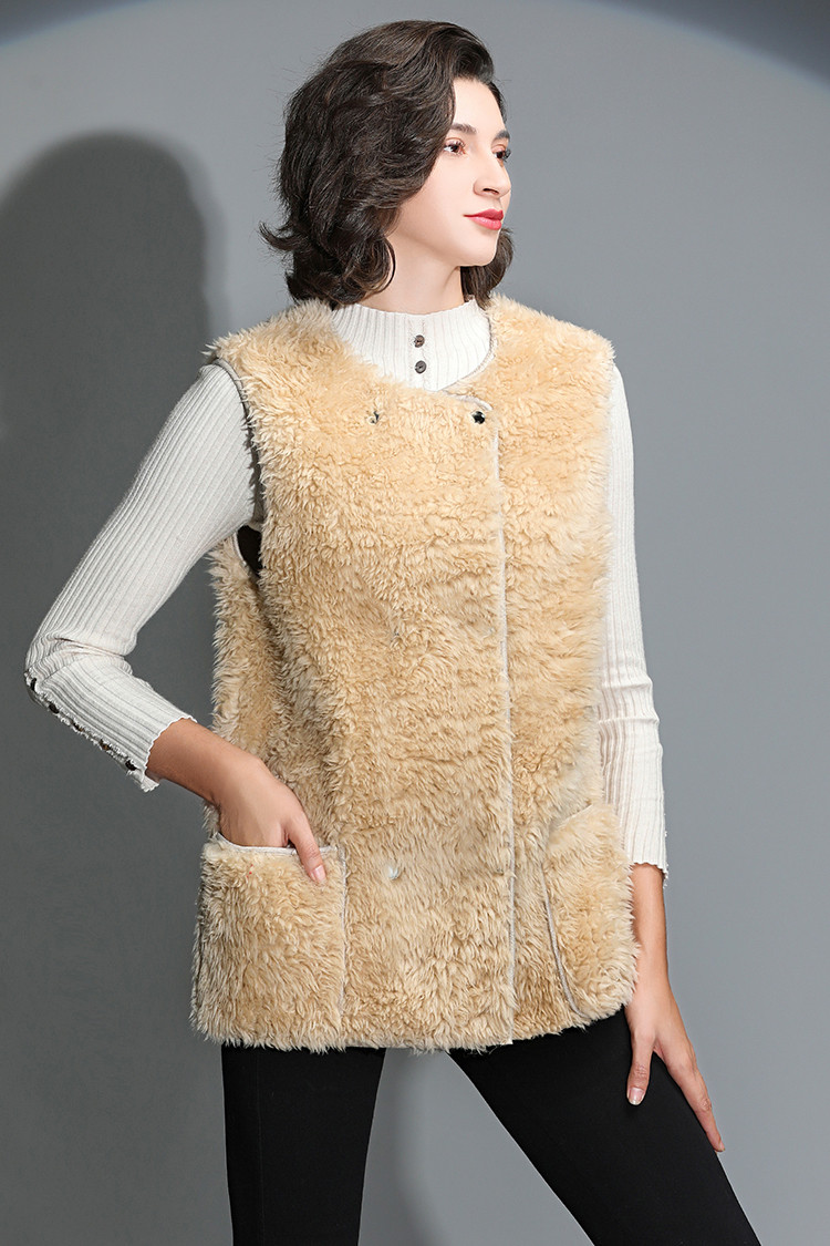 【100%羊毛】女款羊毛颗粒羊剪绒复合皮毛一体皮草马甲