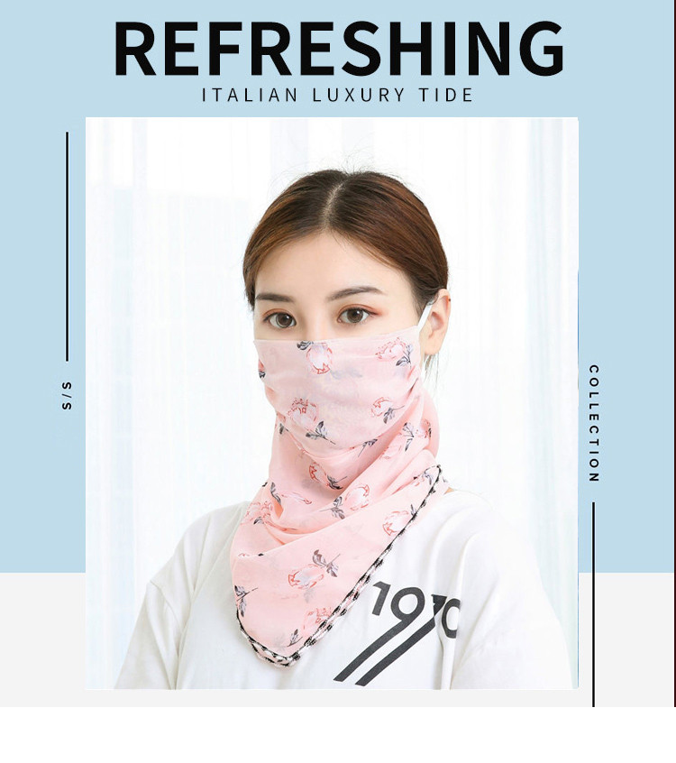 女款三角丝巾护颈口罩印花透气薄款面罩护脖开骑车面纱遮阳丝巾