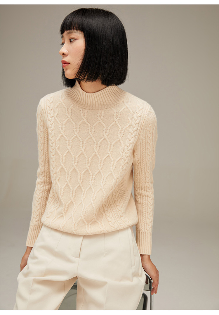 【加厚100羊毛】2021新款粗针绞花针织麻花女式羊毛衫