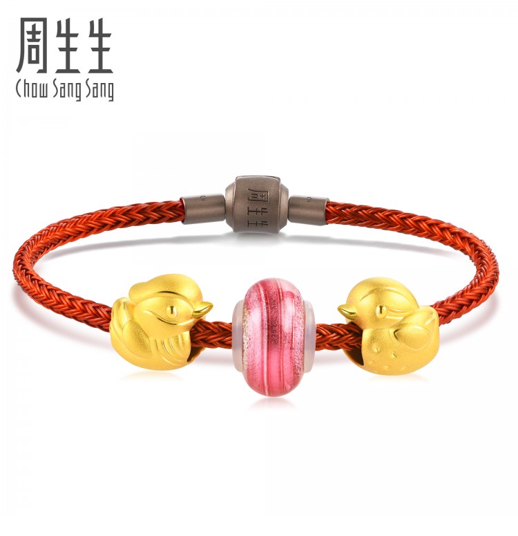 周生生黄金足金charme转运珠muranoglass鸳鸯手链
