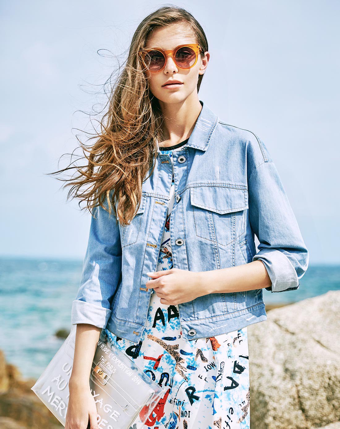 伊芙丽eifini韩版长袖短款牛仔外套牛仔蓝6160