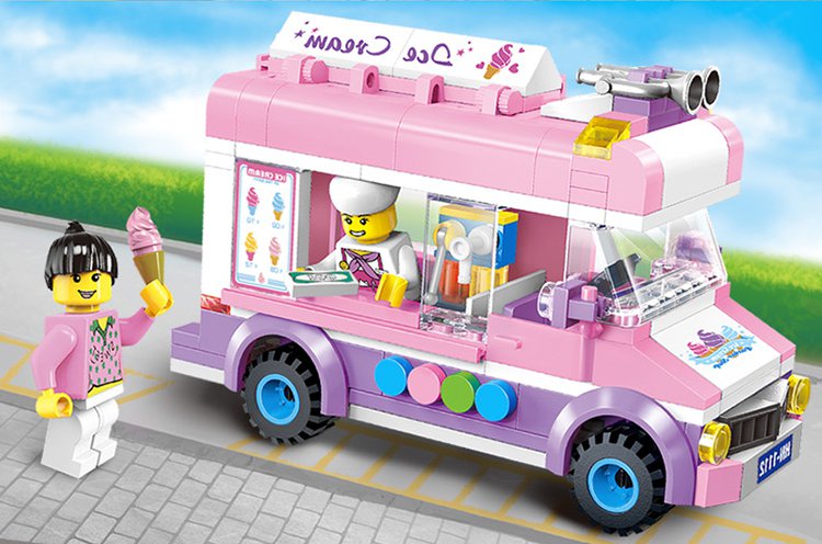 启蒙益智拼接积木移动冰淇淋车儿童玩具男孩礼物