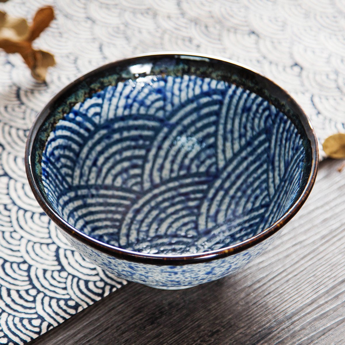 日本美浓烧青海波5.0寸深碗