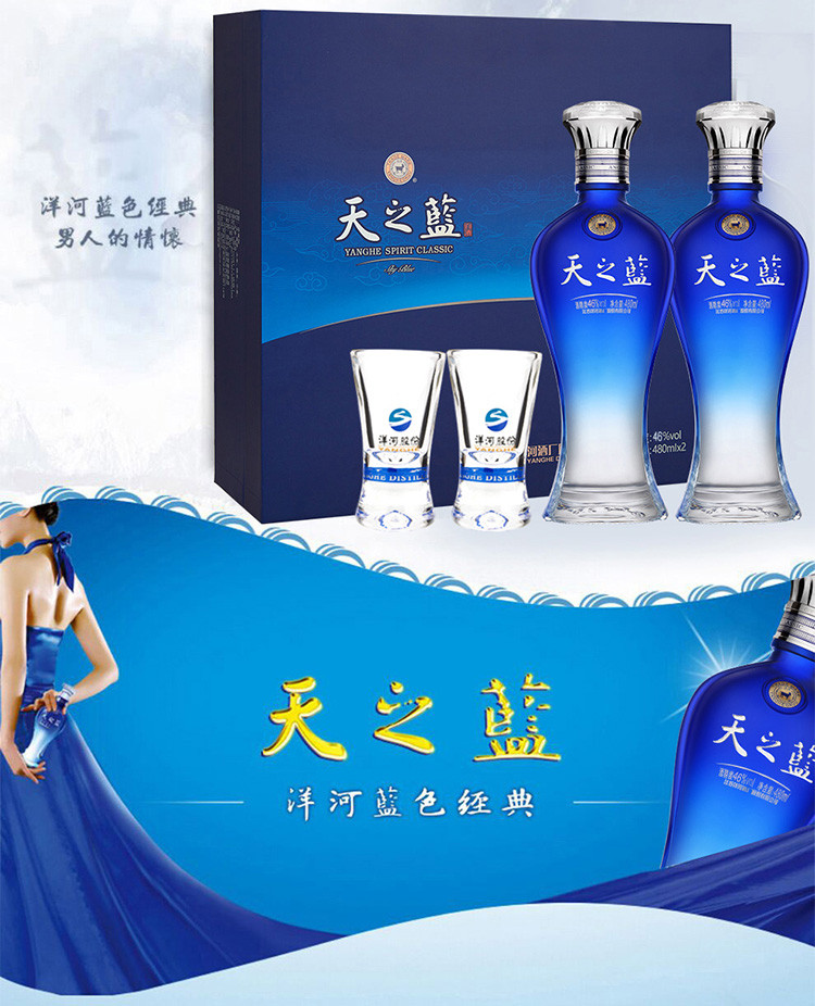 天之蓝 46度480ml*2瓶礼盒装 浓香型 高度白酒 送礼佳品