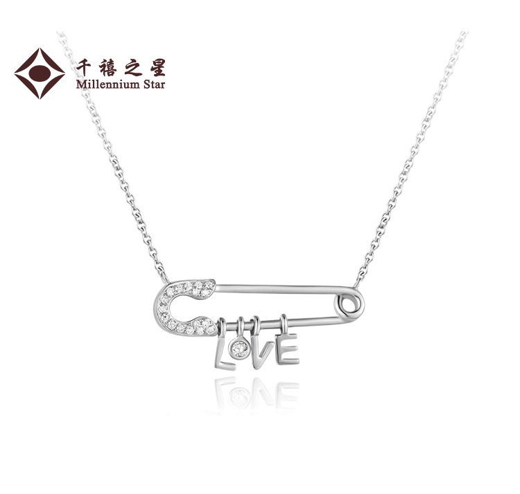 18k金钻石项链回形针项链love项链爱的项链
