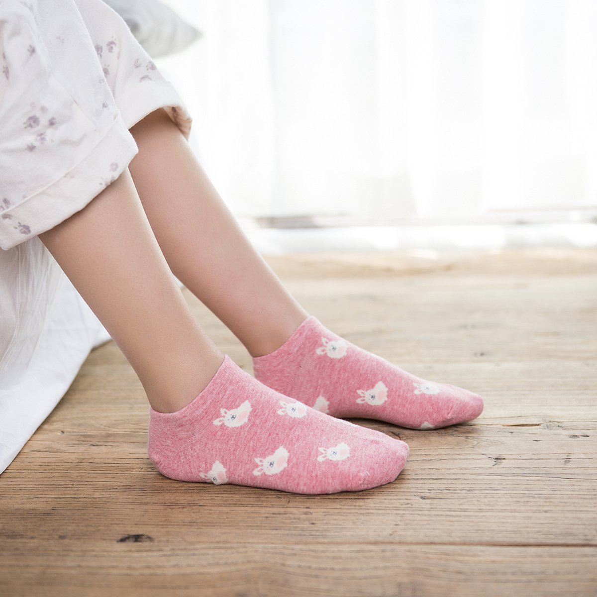 4双装粉色系小动物短筒棉袜短袜女船袜女袜子