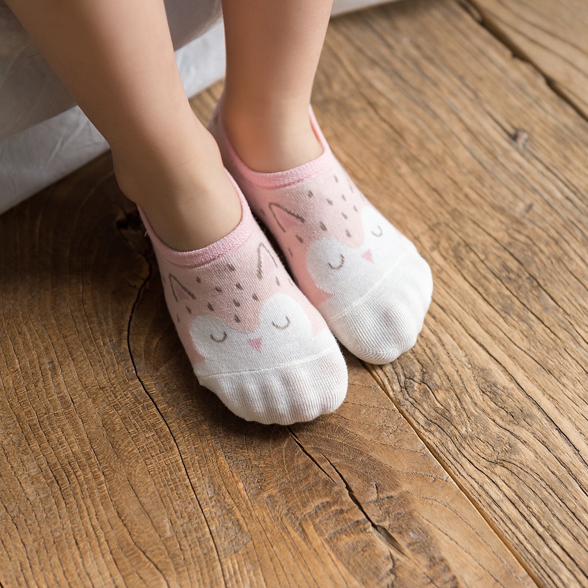 4双装粉色萌萌短筒棉袜短袜女童袜子儿童船袜儿童隐形袜儿童袜子