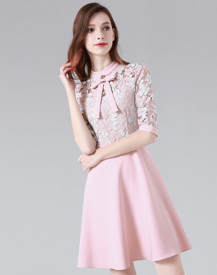 2018秋季新款复古文艺优雅气质中长款蕾丝假两件连衣裙