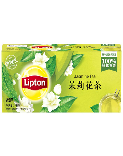 Lipton黄牌精选茉莉花茶25包办公商用冲泡袋泡茶茶包