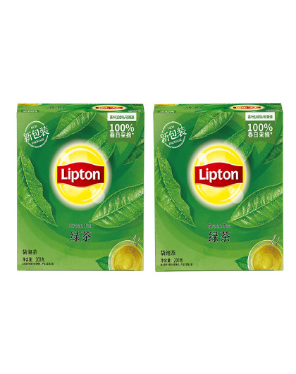 Lipton黄牌精选经典绿茶茶叶袋泡茶家庭办公室下午茶2盒