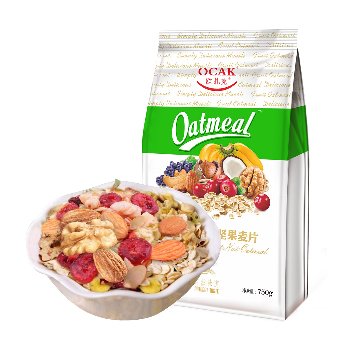 【唐嫣推荐】欧扎克50%水果坚果麦片即食代餐早餐冲饮燕麦片750g