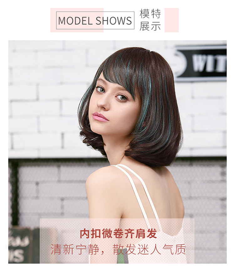 假发女斜刘海梨花烫自然卷发套中长卷梨花头锁骨发
