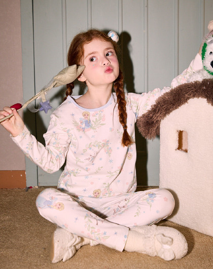 【冰雪奇缘联名】儿童睡衣秋冬季女大童棉氨纶可爱印花秋衣裤套装