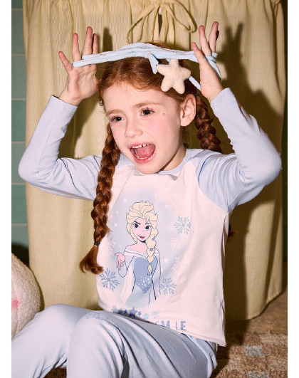 【冰雪奇缘联名】儿童睡衣秋冬季女大童棉氨纶可爱印花秋衣裤套装