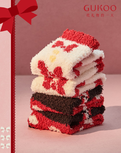 【红运系列】袜子秋冬季女士厚款半边绒红色苹果本命年高弹睡眠袜