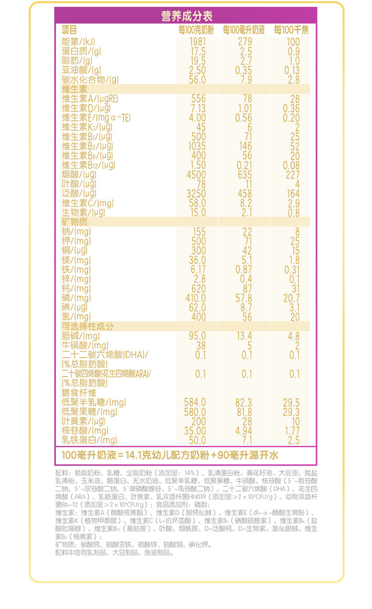 伊利金领冠奶粉3段菁护幼儿配方奶粉12-36月900g罐装