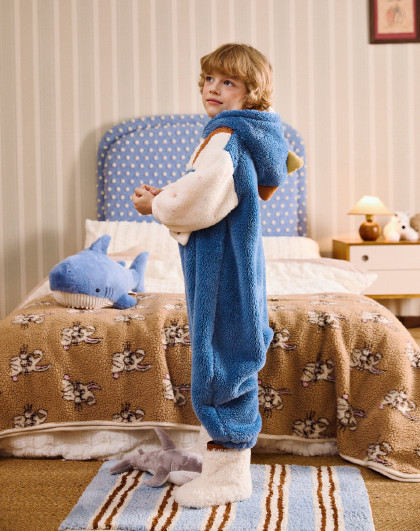 【童趣系列】男童睡衣秋冬款加绒加厚恐龙连帽外穿宝宝家居连体衣