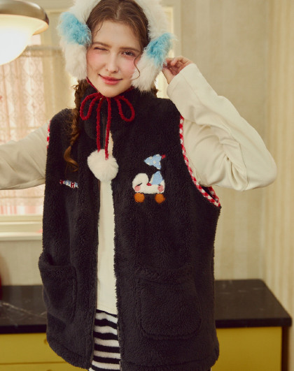 【原创IP】睡衣女秋冬加厚高级感无袖可外穿立领休闲女家居上衣