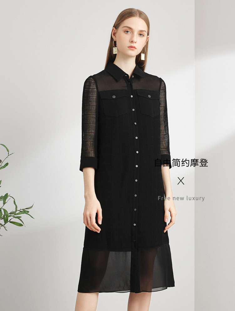 娜尔思·灵品牌女装新款纯色直筒宽松休闲春夏连衣裙