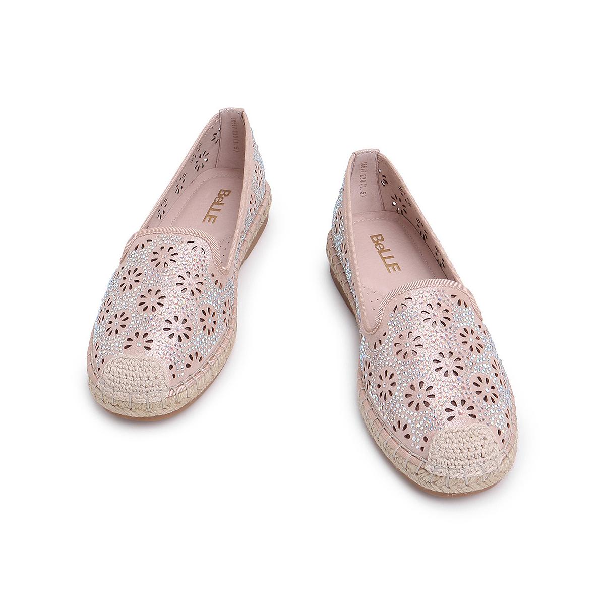 百丽渔夫鞋2019春新钻镂空麻编底女单鞋