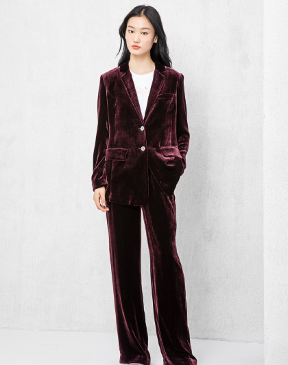 erdos 18早秋新品重返好莱坞系列复古女丝绒西服外套 e286j1012