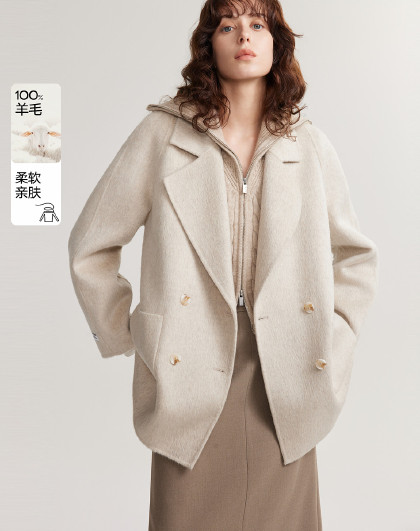 【巴黎街头】羊毛大衣女2024年冬季款极简短款西装廓形两件套
