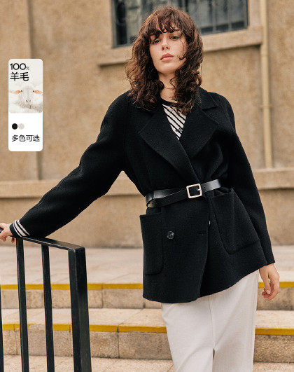 【巴黎街头】羊毛大衣女2024年冬季款极简短款西装廓形两件套