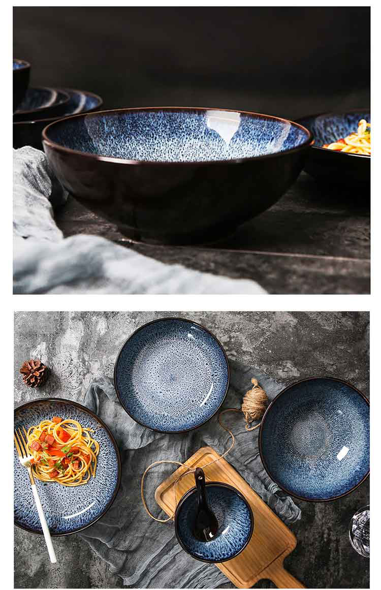 中式 简欧 餐具套装 窑变釉陶瓷碗碟套装 送礼 星空系列18头餐具套装