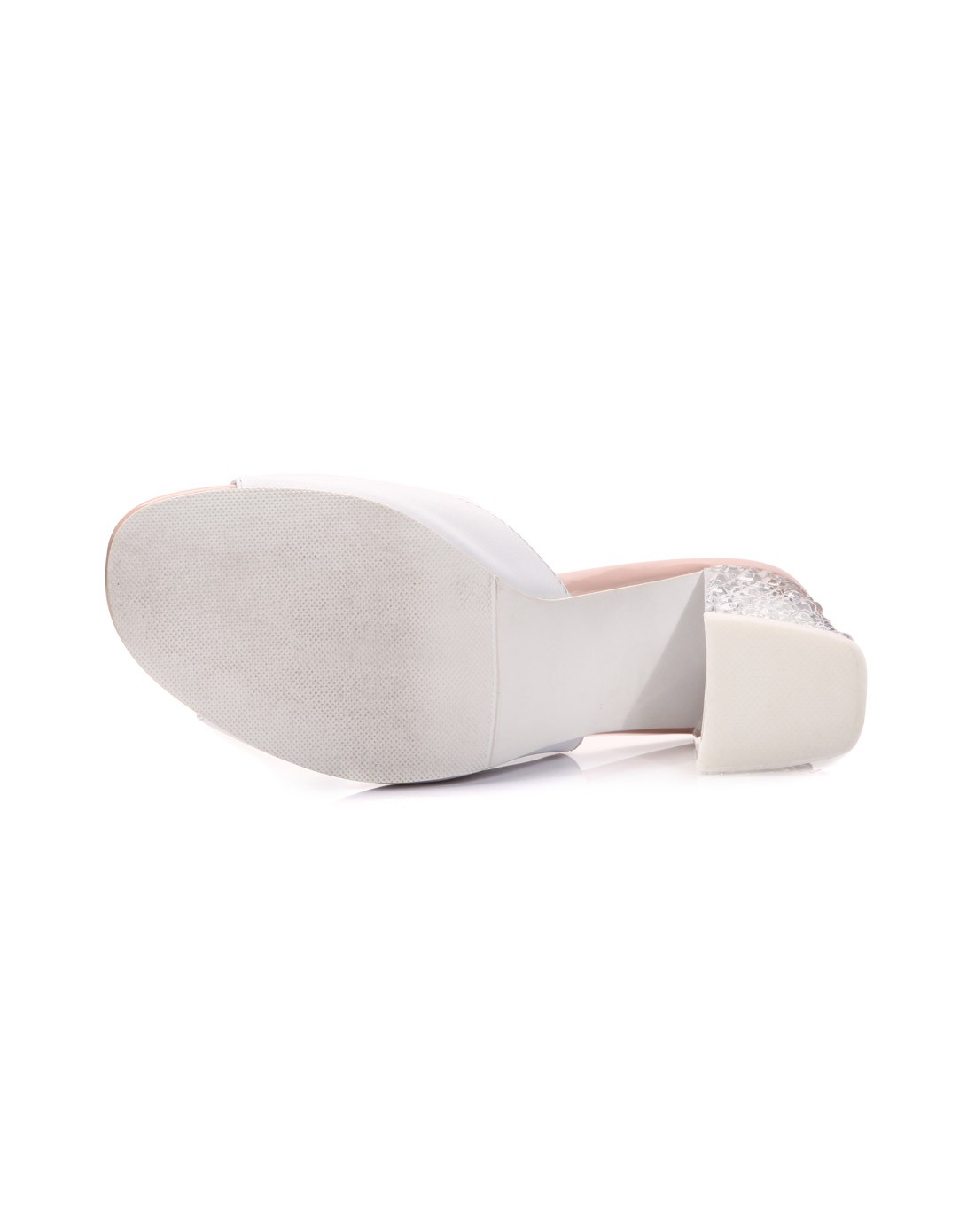 bailingliren头层牛皮白色粗高跟凉拖42IA3117TB