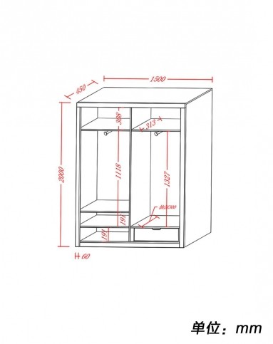 简约现代衣柜推拉门玻璃移门单个衣柜1.5米