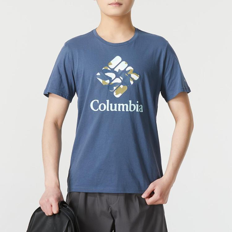 Columbia 男装上衣短袖圆领透气舒适健身训练日常休闲运动t恤 In Blue