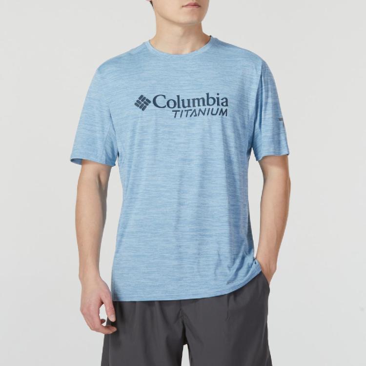 Columbia 圆领针织短袖户外男装上衣休闲舒适透气运动t恤 In Blue