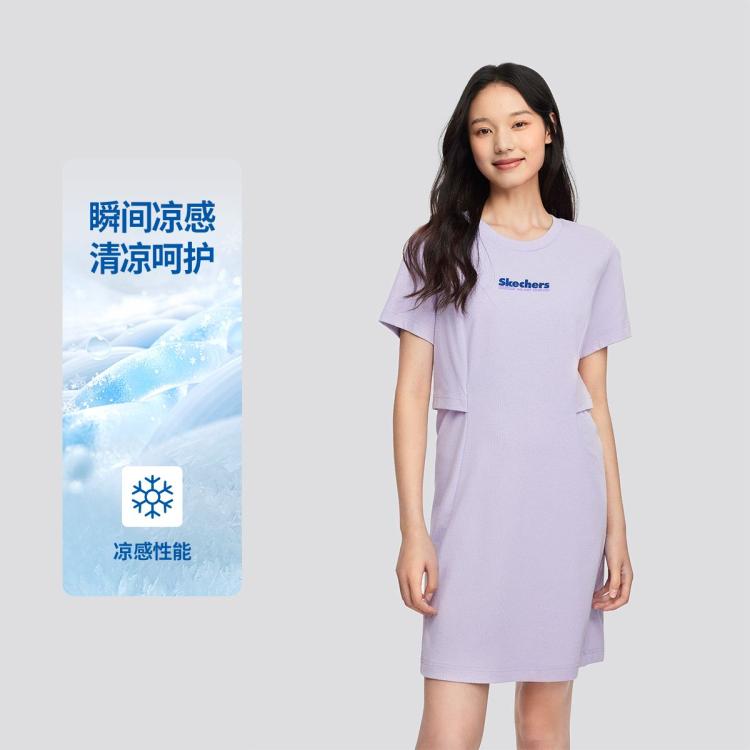 Skechers 女士针织连衣裙凉感透气舒适短袖连衣裙女夏季 In Purple