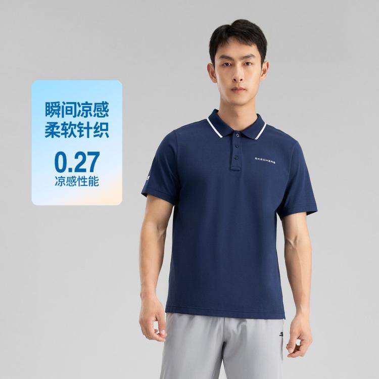 Skechers 【凉感透气】夏季运动t恤潮流男士针织短袖polo衫 In Blue