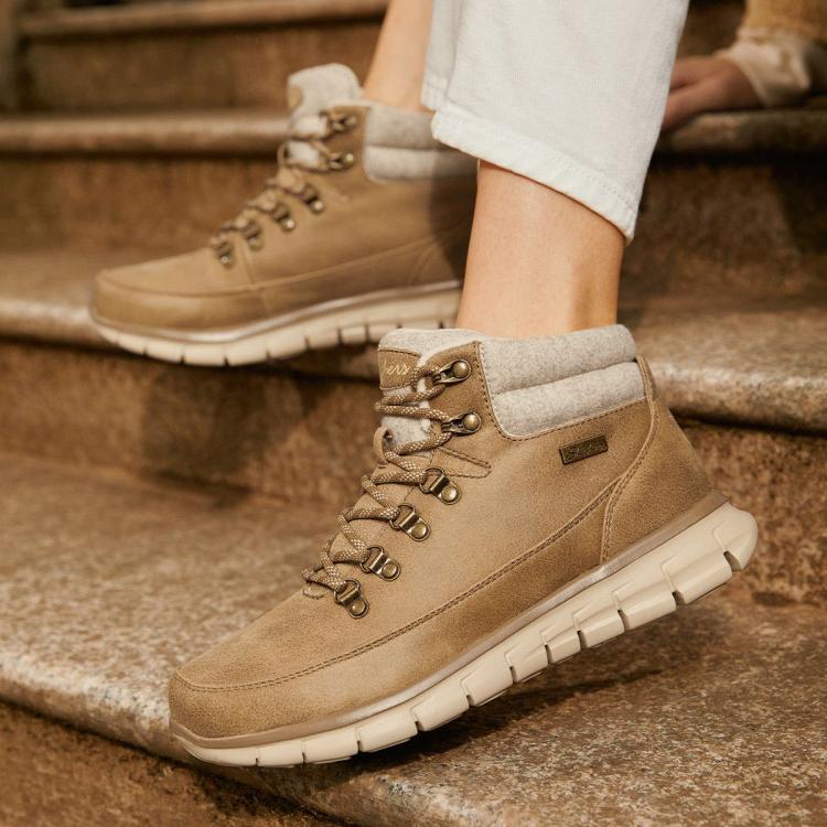 斯凯奇 【密绒毛保暖】女鞋高帮鞋加绒保暖休闲靴女靴轻质休闲工装靴冬