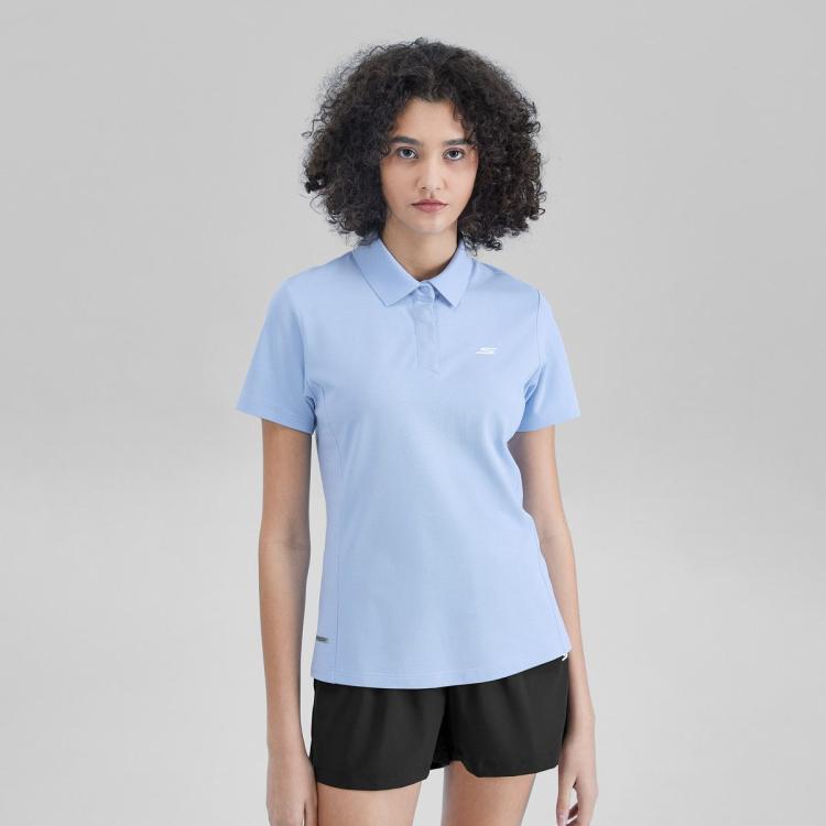 Skechers 【吸湿速干】时尚运动t恤女士针织短袖polo衫春夏季 In Blue