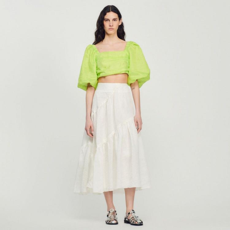 Sandro Woman Midi Skirt White Size 6 Linen, Polyester In White