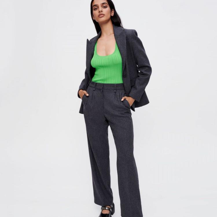 MAJE MAJE 冬季女装经典版型休闲长裤复古高级灰休闲通勤直筒裤高知风西裤