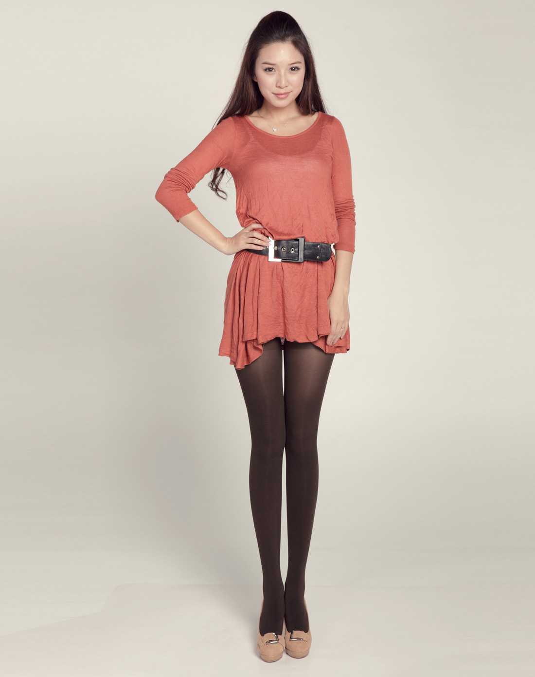 2双装 300d臀部加压加档束身天鹅绒连裤袜(咖啡色)