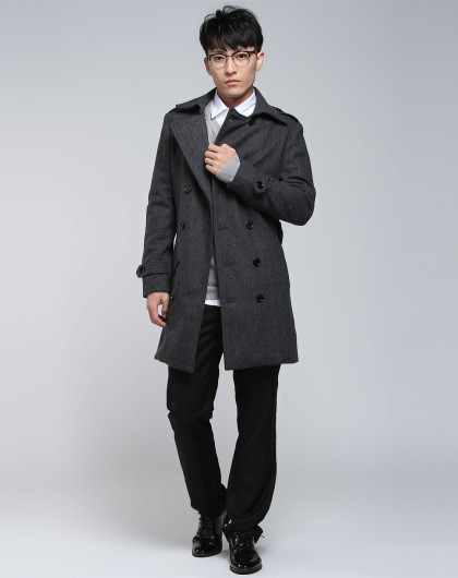 owenwong男款深灰色时尚双排扣长袖大衣ww11h012-08_唯品会