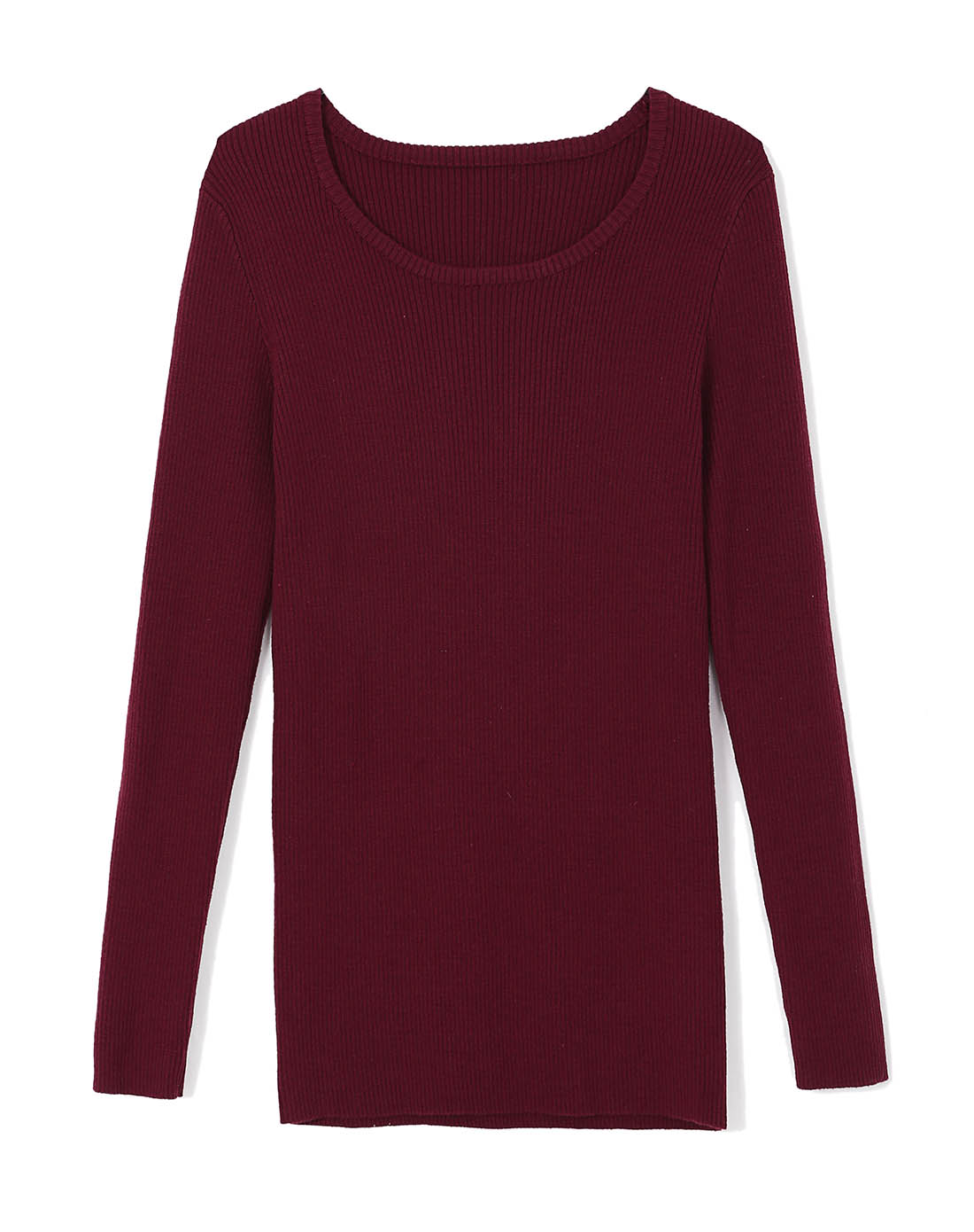 枣红色简约圆领套头毛衣