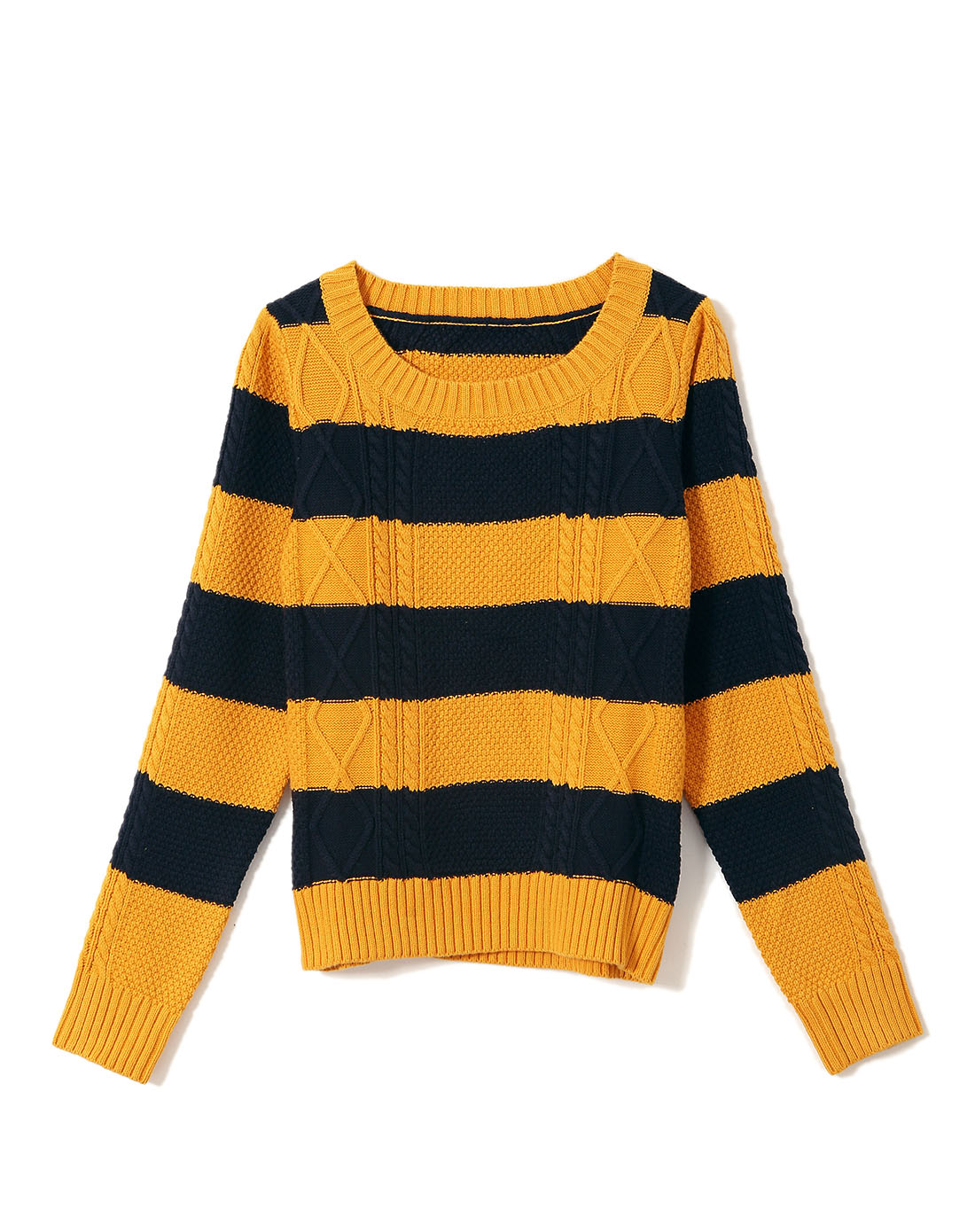黄色横条纹针织毛衣